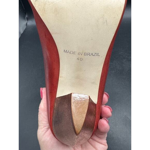 ALDO Red Leather Peep Toe‎ Heels Women’s Size 40 (US 9.5-10) Wood Cone Heel - Picture 11 of 13